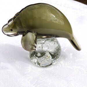 Murano Art Glass Manatee Hand Blown Sculpture Sea Cow Paperweight